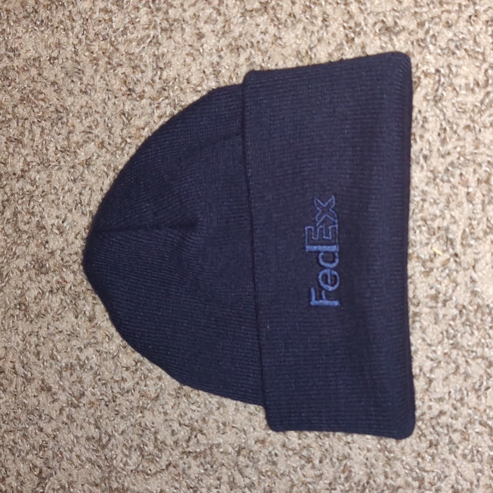 FedEx 100% Turbo Wool Cuffed Beanie Hat Cap Blue Embroidered Logo